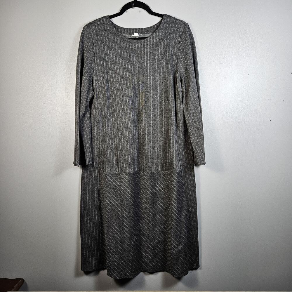 J. Jill Dress Large Tall Grey Pinstripe Ponte Sheath Stretch Classic Career‎